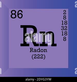 Rn Radon Chemical Element Periodic Table. Single vector illustration, element icon with molar mass, atomic number and electron conf. Stock Vector
