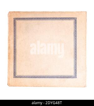 Classical antique old square book cover empty inside, blank retro book frame, dated design Elegant geometric border, worn out vintage paper Stock Photo