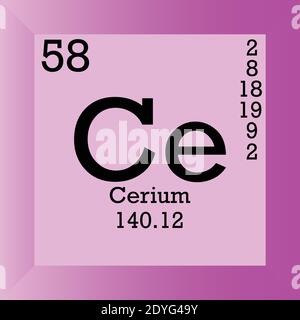 Ce Cerium Chemical Element Periodic Table. Single vector illustration, element icon with molar mass, atomic number and electron conf. Stock Vector