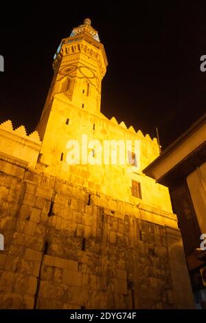 night shote of Omayad mosque in ancient City of Damascus (Syrian Arab Republic) after war ended in 23.09.2020 Stock Photo