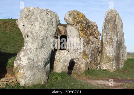 West Kennet Long Barrow neolithic tomb near Silbury Hill, Wiltshire Stock Photo