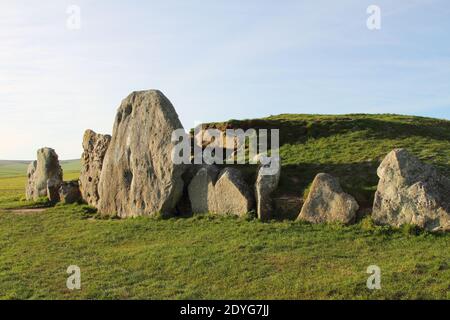 West Kennet Long Barrow neolithic tomb near Silbury Hill, Wiltshire Stock Photo