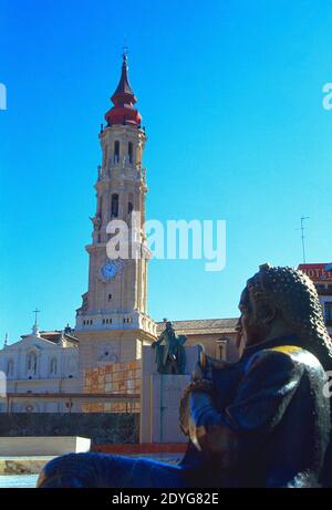 Seo tower from monument to Goya. Zaragoza, Spain. Stock Photo