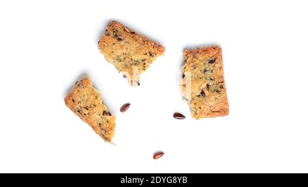 Italian crispbreads with celery, flax seeds and olive oil on a white background. High quality photo Stock Photo