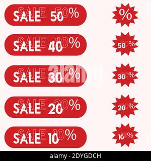 Icon pack of sales, clearance. offer vector in red on white background Stock Vector