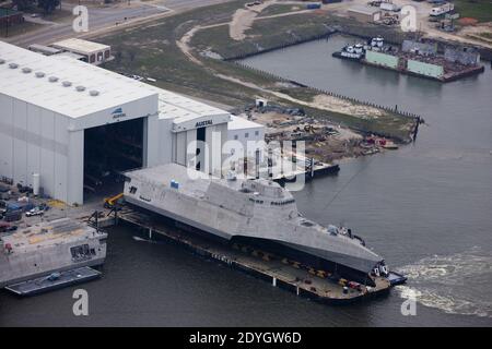 Launch of USS Gabrielle Giffords (LCS-10) in February 2015. Stock Photo