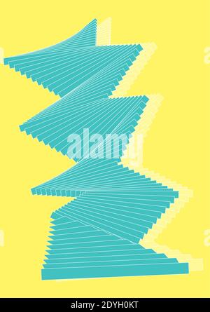 Abstract geometric blue zigzag with 3d effect on yellow background. Vector illustration Stock Vector
