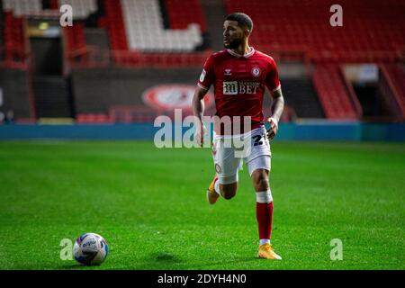 Bristol, UK. 26th Dec, 2020. Nahki Wells of Bristol City in action against Wycombe Wanderers EFL Skybet championship match, Bristol city v Wycombe Wanderers at Ashton Gate Stadium in Bristol, Avon on Boxing Day, Saturday 26th December 2020. this image may only be used for Editorial purposes. Editorial use only, license required for commercial use. No use in betting, games or a single club/league/player publications. pic by Lewis Mitchell/Andrew Orchard sports photography/Alamy Live news Credit: Andrew Orchard sports photography/Alamy Live News Stock Photo