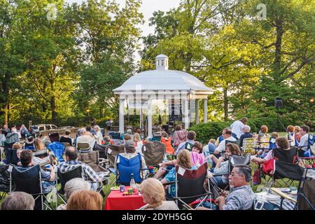 Huntsville Alabama,Burritt on the Mountain,City Lights & Stars Concert Series,picnic lawn chairs grass friends family gazebo, Stock Photo