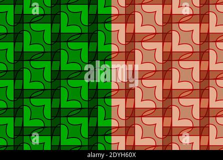 Heart abstract seamless pattern on square base. Transparent texture with shapes fantasy. Green, white color background is easy to change Stock Vector