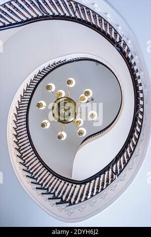 Alabama Montgomery State Capitol building spiral stairs staircase chandelier,inside interior, Stock Photo