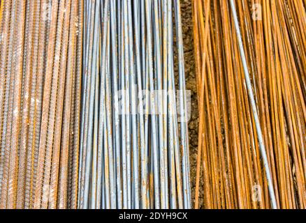 Steel bar,in construction site,Three sizes Stock Photo