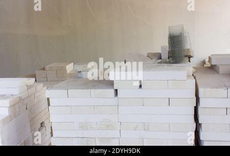 white Lightweight Concrete block,Used in the wall Stock Photo