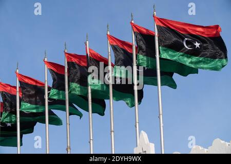 Flag of the state of Libya The flag of Libya was originally introduced in 1951, following the creation of the Kingdom of Libya. Stock Photo