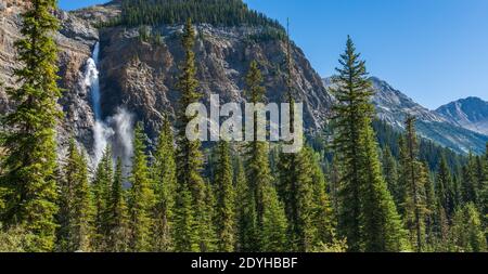 Takakkaw Falls Waterfall in a sunny summer day. 2nd tallest waterfall in Canada. Natural scenery landscape in Yoho National Park, Canadian Rockies Stock Photo