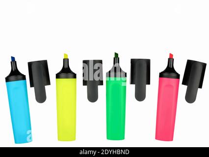 Close-up color markers isolated on white background Stock Photo