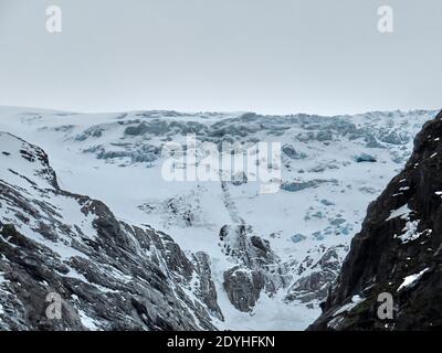 Briksdal glacier in Norway during winter Stock Photo