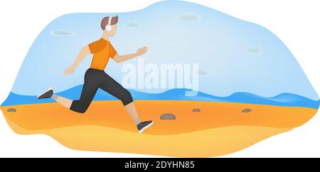 Man running at the seashore, beach sport. Cartoon vector illustration. Healthy lifestyle. Stock Vector