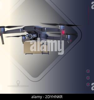Realistic drone delivered cargo to the point. Stock Vector
