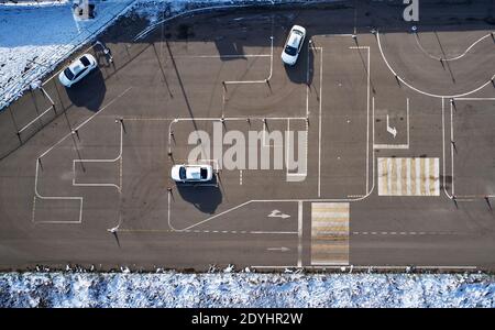 top view of the racetrack with cars Stock Photo