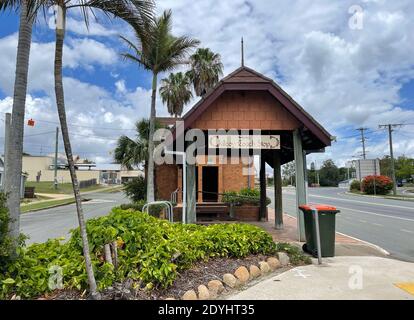 View of the historical coach stop and restrooms in the main street of the rural town of Kilcoy, Queensland, Australia Stock Photo