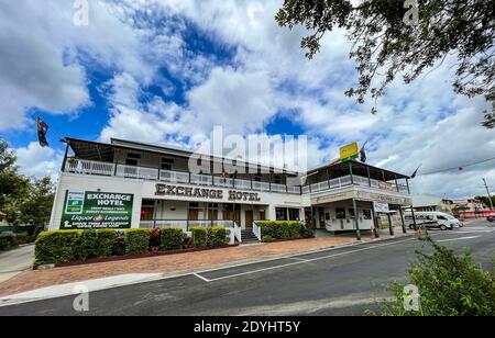 The Exchange Hotel, built in 1903, is located in the main street of the rural town of Kilcoy, Queensland, Australia Stock Photo