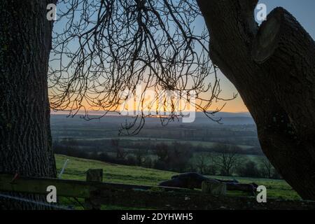 Sunrise view on the Leicestershire Wolds from Hickling Standard, Hickling, Nottinghamshire, England, United Kingdom Stock Photo