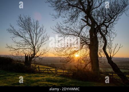 Sunrise view on the Leicestershire Wolds from Hickling Standard, Hickling, Nottinghamshire, England, United Kingdom Stock Photo