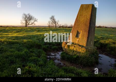 Hickling Standard Ordnance Survey Trig point - TP3762 - view south, Hickling, Nottinghamshire, England, United Kingdom Stock Photo