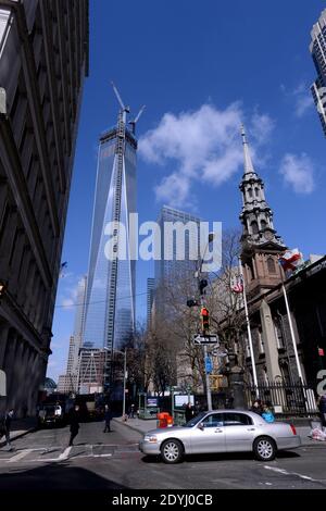 View of the Freedom Tower under construction (New York's tallest building) in New York City, NY, USA on March 20, 2013. Photo by Nicolas Gouhier/ABACAPRESS.COM Stock Photo