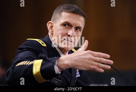 Army Lt. Gen. Michael Flynn, director of the Defense Intelligence Agency testifies before the Senate Armed Services Committee April 18, 2013 in Washington, DC, USA. The committee heard testimony on worldwide threats faced by the country. Photo by Olivier Douliery/ABACAPRESS.COM Stock Photo
