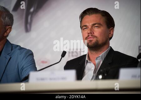 Actor Leonardo DiCaprio speaks at the 'The Great Gatsby' Press Conference during the 66th Annual Cannes Film Festival at the Palais des Festivals. Cannes, France on May, 15th 2013. Photo by Florent Dupuy/POOL/ABACAPRESS.COM Stock Photo