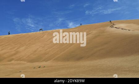 Tourists on the western megadune-Nuoertu Lake-Badain Jaran desert. Inner Mongolia-China-1183 Stock Photo