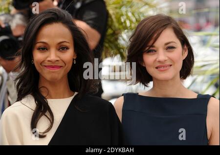 Zoe Saldana, Marion Cotillard posing at the Blood Ties photocall held at the Palais Des Festivals as part of the 66th Cannes Film Festival in Cannes, France on May 20, 2013. Photo by Aurore Marechal/ABACAPRESS.COM Stock Photo