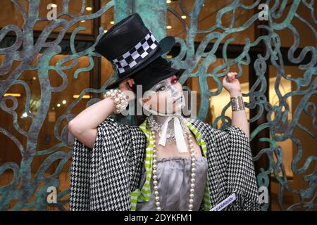 Boxing Day fashion show Pierre Garroudi. Model takes part in a flashmob fashion show in St. James's. London, UK. 26 Dec 2020. Credit: Waldemar Sikora Stock Photo