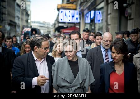 UMP’s MP and former minister, Nathalie Kosciusko-Morizet pays a visit near the spot where a young far-left activist was killed after a fight with skinheads in Gare Saint Lazare area in Paris, France, June 6, 2013. Clement Meric, an 18-year-old French far-left activist and student at the city's prestigious Sciences-Po university, died on June 6 following a fight with skinheads in central Paris, a police source said. Kosciusko-Morizet was ousted from the tribute by left-wing militants. Photo by Nicolas Messyasz/ABACAPRESS.COM Stock Photo