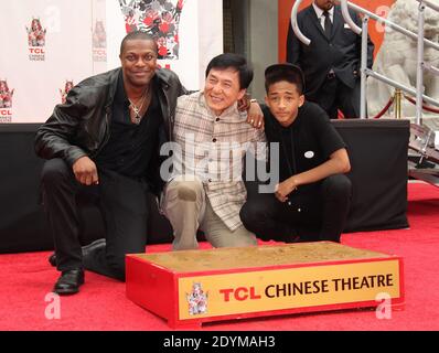 Chris Tucker, Jackie Chan, Jaden Smith attend the Jackie Chan's handprint and footprint ceremony at the TCL Chinese Theatre, Hollywood, CA, USA on June 6, 2013. Jackie Chan the first Chinese honoree. Photo by Baxter/ABACAPRESS.COM Stock Photo