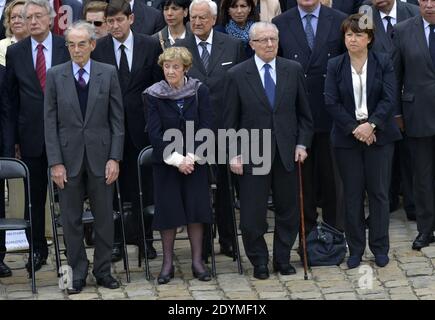(L-R) Robert Badinter, Jacques Delors and Martine Aubry during a tribute to the late French Prime minister Pierre Mauroy at the Hotel des Invalides in Paris, France on June 11, 2013. Mauroy was premier between 1981 and 1984 under France's first Socialist president Francois Mitterrand. Photo by Mousse/ABACAPRESS.COM Stock Photo