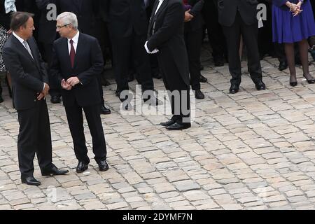 Jean-Pierre Bel and Claude Bartolone during a tribute to the late French Prime minister Pierre Mauroy at the Hotel des Invalides in Paris, France on June 11, 2013. Mauroy was premier between 1981 and 1984 under France's first Socialist president Francois Mitterrand. Photo by Stephane Lemouton/ABACAPRESS.COM Stock Photo