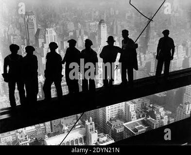 Construction Workers on Girder in New York City Stock Photo