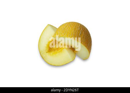 Sliced yellow melon on a white background. . High quality photo. Stock Photo
