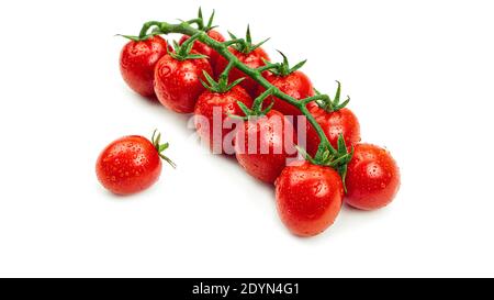 Fresh cherry tomatoes with water drops on a white background. High quality photo Stock Photo