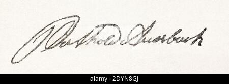 Signature of Berthold Auerbach. Berthold Auerbach (28 February 1812 – 8 February 1882) was a German-Jewish poet and author. He was the founder of the German 'tendency novel', in which fiction is used as a means of influencing public opinion on social, political, moral, and religious questions. Stock Photo