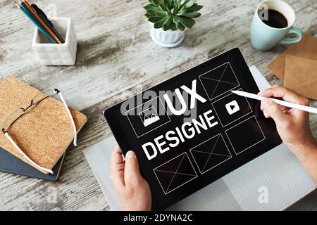 UX Design. User experience designer, Web and application development. Internet and technology concept Stock Photo
