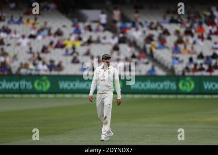 MELBOURNE, AUSTRALIA - DECEMBER 27 2020: Australian Bowler Nathan Lyon during day two of the Second Vodafone Test cricket match between Australia and India at the Melbourne Cricket Ground- Image Credit: brett keating/Alamy Live News Stock Photo