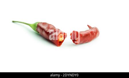 Chopped red chili peppers on a white background. High quality photo Stock Photo