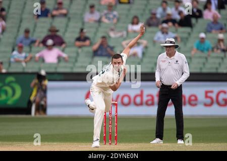 MELBOURNE, AUSTRALIA - DECEMBER 27 2020:Australian Bowler Josh Hazlewood during day two of the Second Vodafone Test cricket match between Australia and India at the Melbourne Cricket Ground- Image Credit: brett keating/Alamy Live News Stock Photo