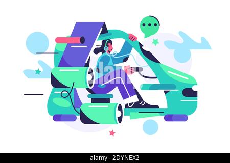 The girl flies in the flying car of the future Stock Vector