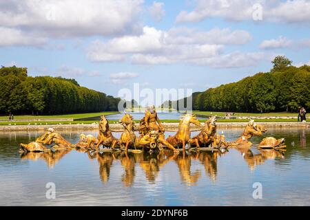 Fountain of Apollo with Apollo in the chariot of the sun, Bassin d'Apollon, Chateau Park, Chateau of Versailles, Versailles, Yvelines department Stock Photo