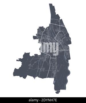 Augsburg map. Detailed vector map of Augsburg city administrative area. Cityscape poster metropolitan aria view. Dark land with white streets, roads a Stock Vector